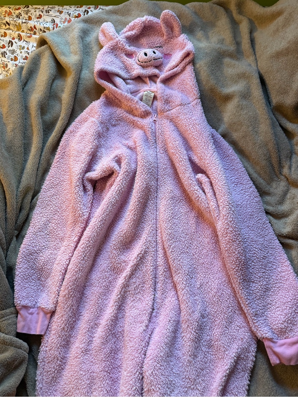 Adult Pink Plush Hooded pajama onesie with Animal Ears